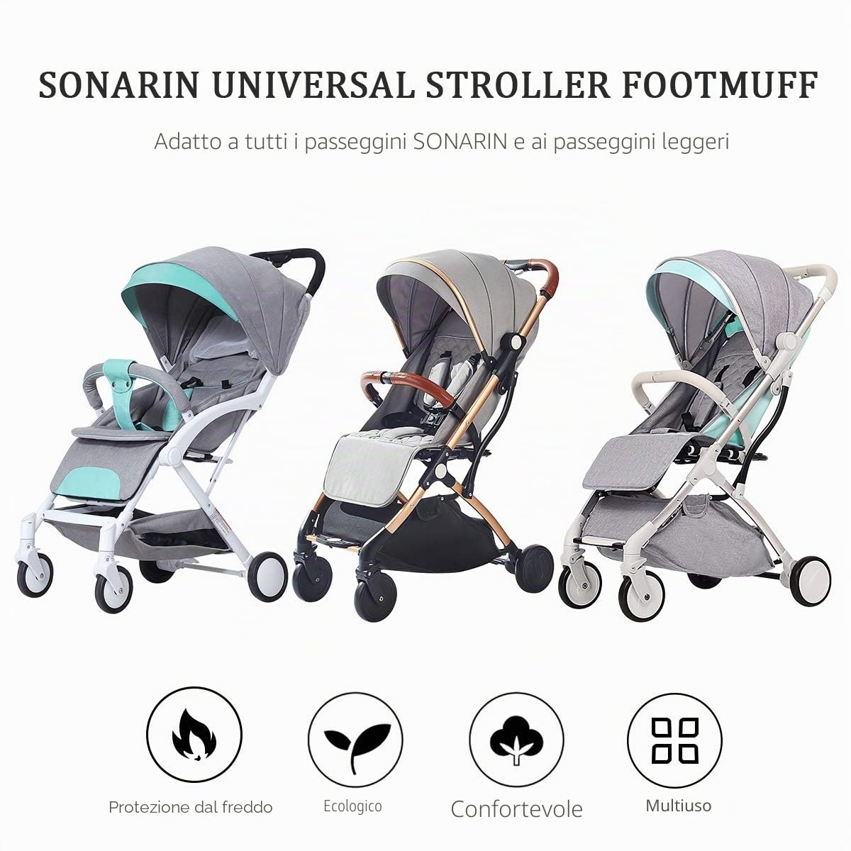 SONARIN Sacco Termico universale Premium per passeggino,impermeabile e antivento,universale per passeggini