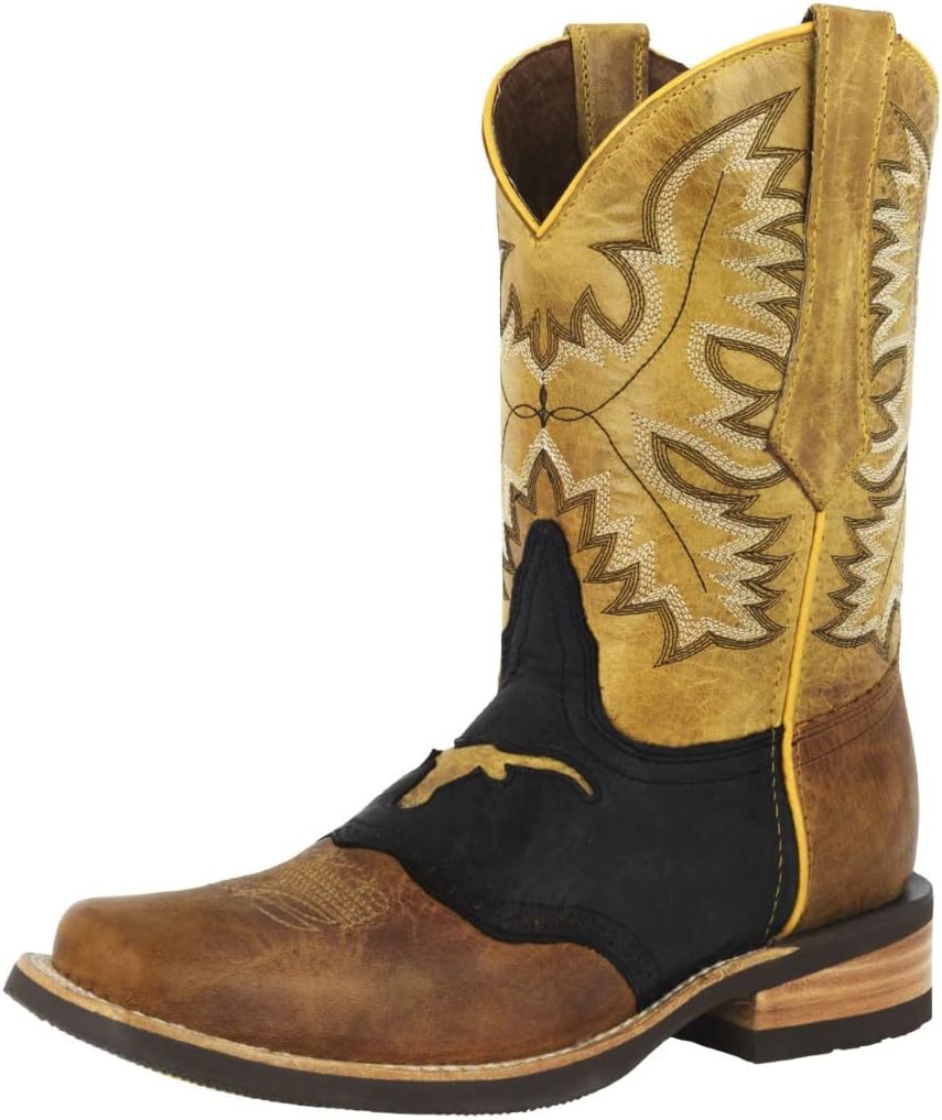 TEXAS LEGACY Mens Honey Brown Western Leather Cowboy Boots Longhorn Bull Square 11.5 D(M) US