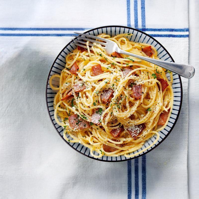 60オンス 大型スープボウル、8インチ L フォーボウル、青と白のセラミック製日本製ラーメンボウル3個セット - ストライプ柄