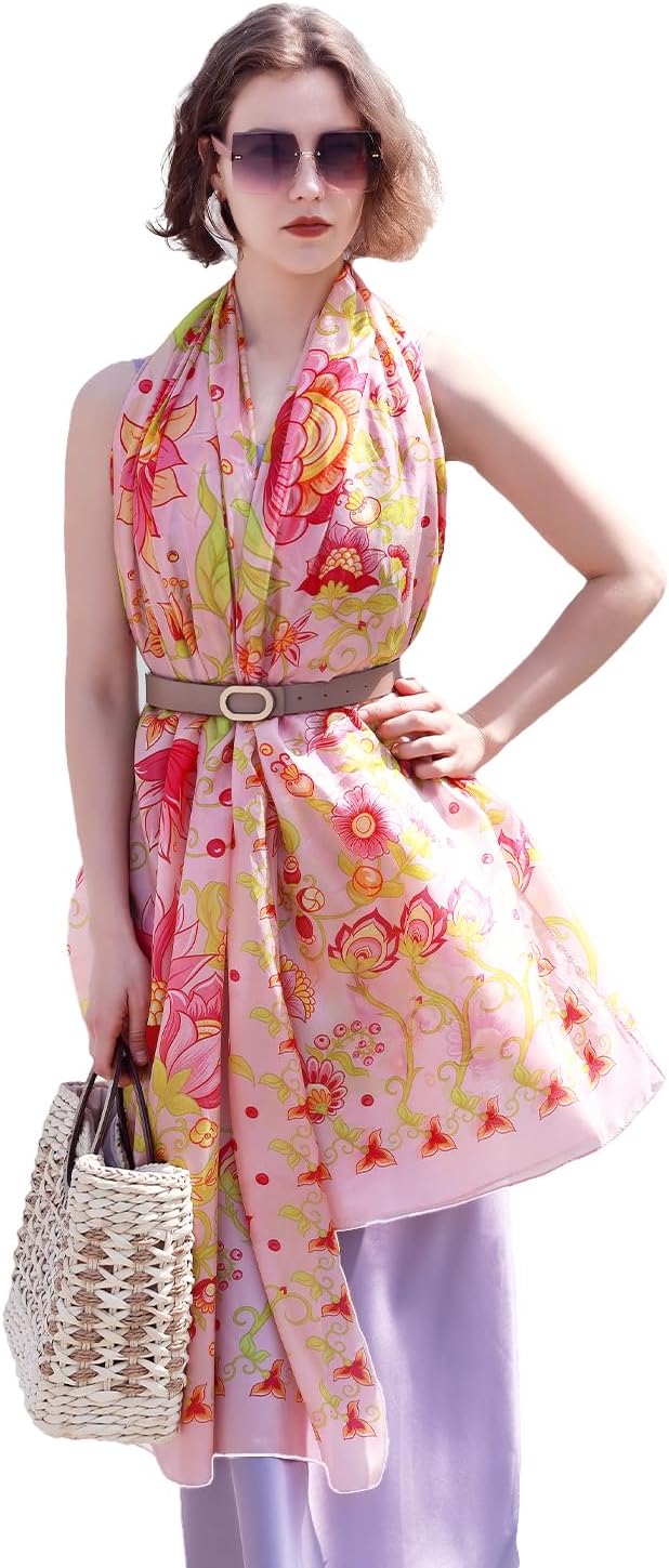 DANA XU Women's 100% Mulberry Satin Silk Pashmina Shawl Wraps Extra Large Floral Scarf for Evening Dresses, Soft Oversized