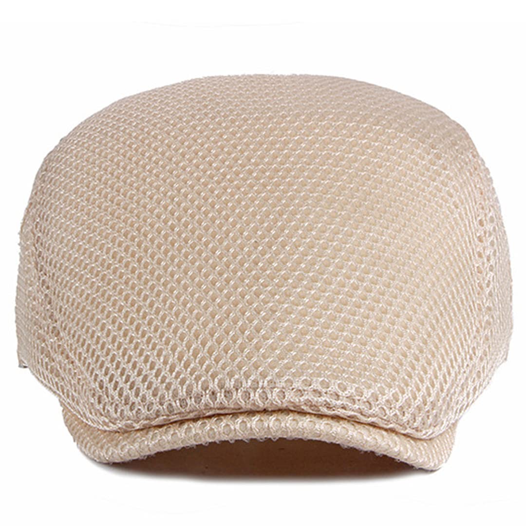 Newsboy Hats for Men Flat Cap Ivy Gatsby Cabbie Driving Hat Breathable Mesh Summer Hat Adjustable (Beige)