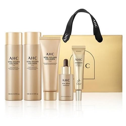 Vital Golden Collagen Skin Care Set Kit de 5 piezas de cuidado de la piel de viaje para piel radiante Incluye tóner, loción, ampolla, crema, crema