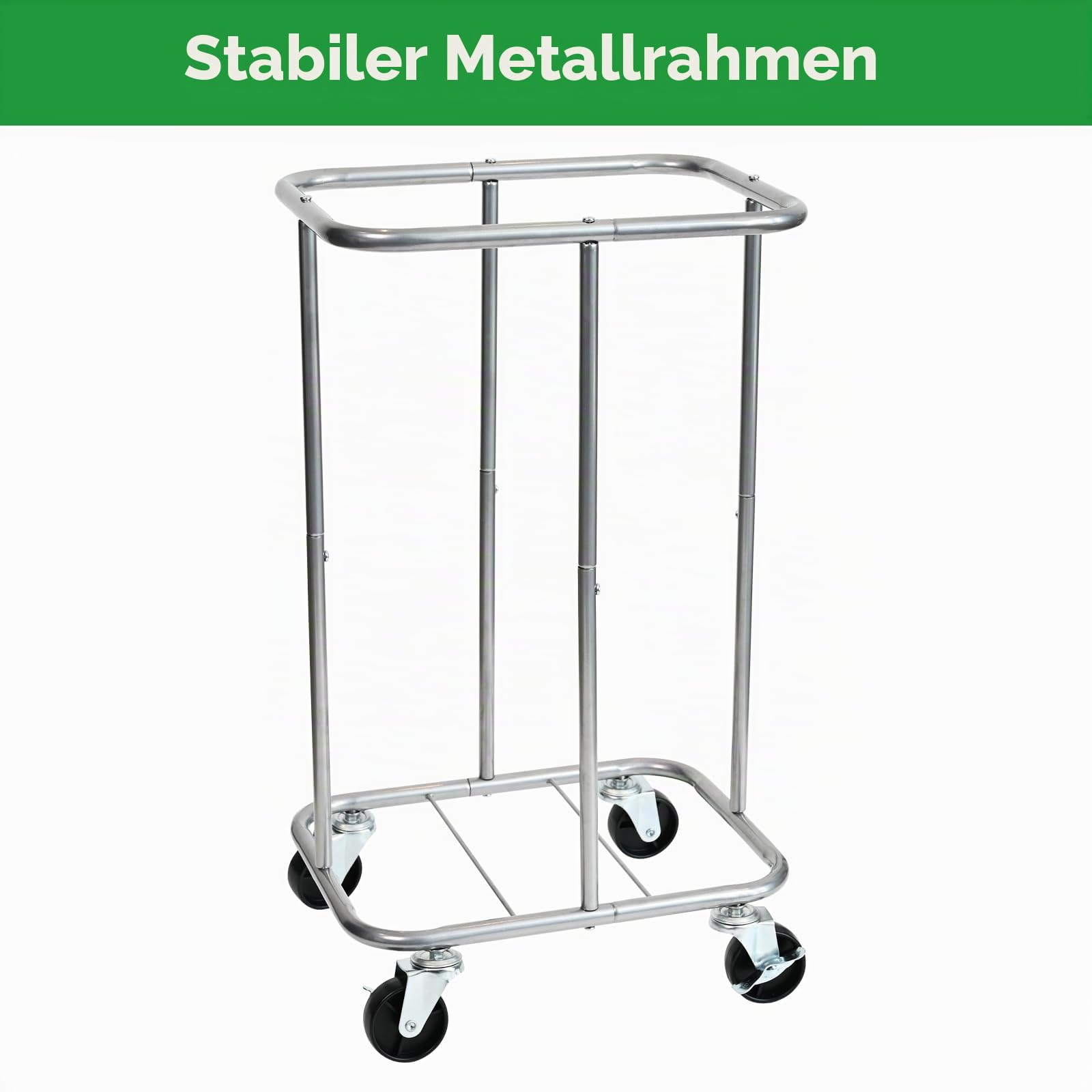 Wäschekorb mit Rollen, rollender Wäschekorb mit abnehmbarem Beutel, 100 L, Wäschesortierwagen, schmaler Wäsche-Organizer mit stabilem Metallrahmen, Schwarz + Silber