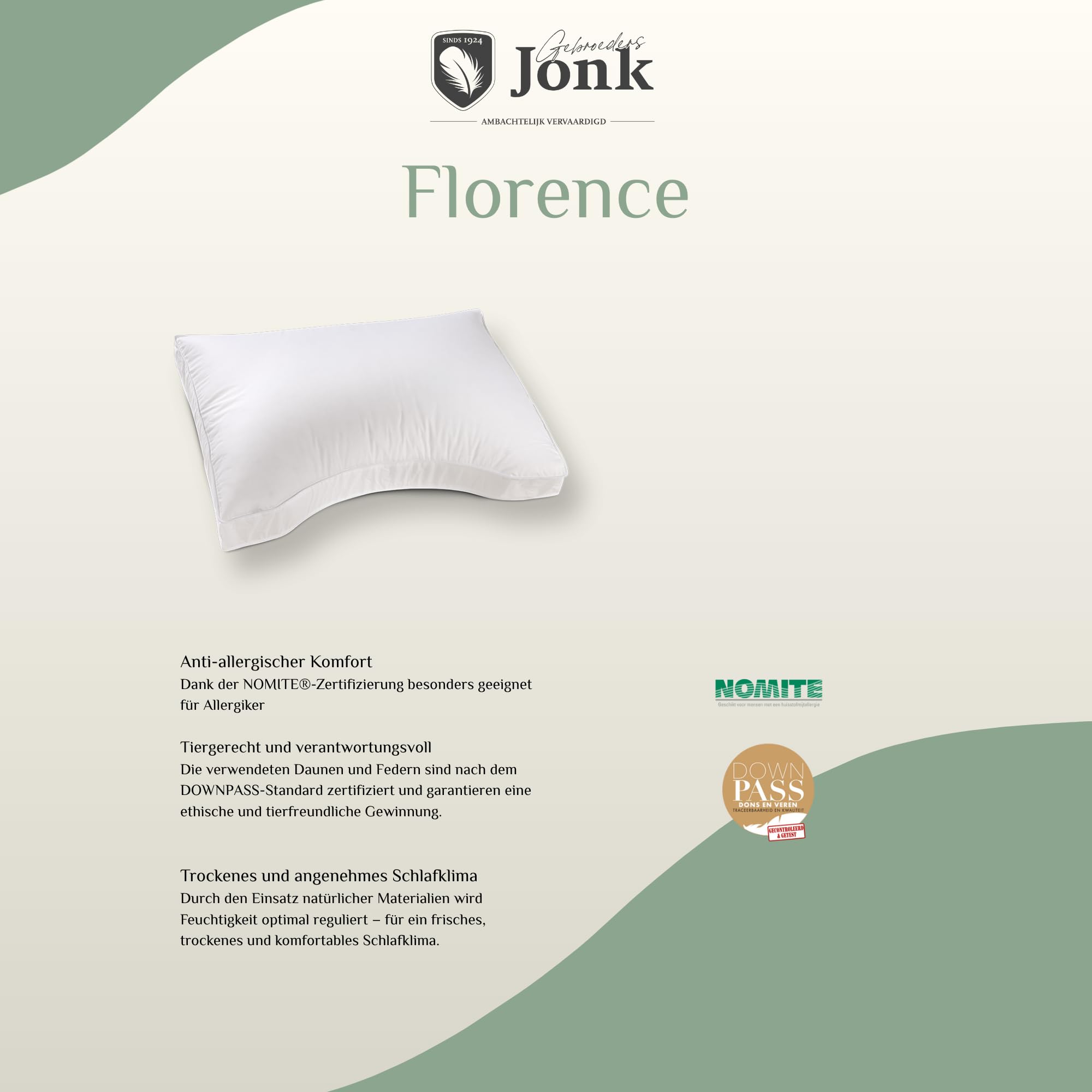 Florence Medium – Kopfkissen ergonomisch mit Naturfüllung – Orthopädisches Kissen gegen Nackenschmerzen, kühlendes Kopfkissen, Kissen Nackenverspannung, höhenverstellbar