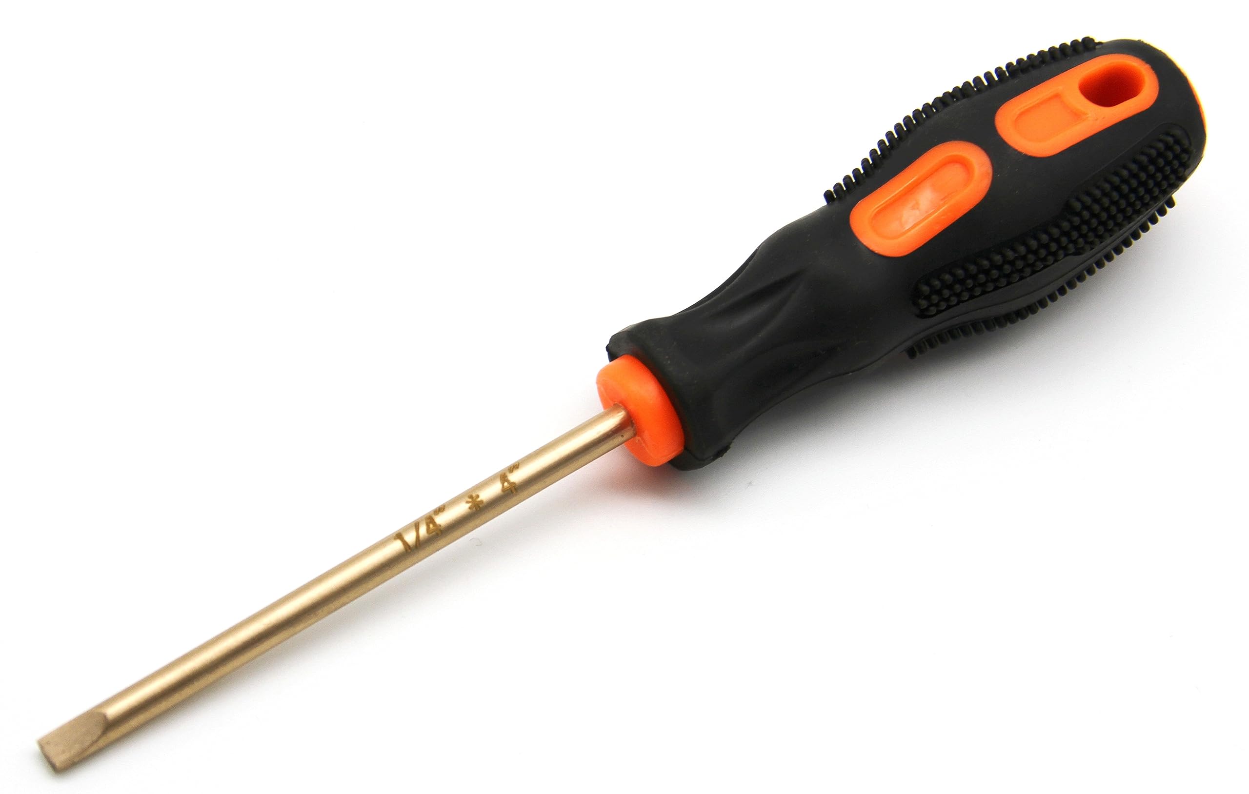 TMAX Non-Sparking 1/4 Inch (6mm) Flat Slotted Screwdriver, Beryllium Bronze Copper Non Spark, 4 Inch (100mm) Working Length, 8-1/2 inch Length, Spark