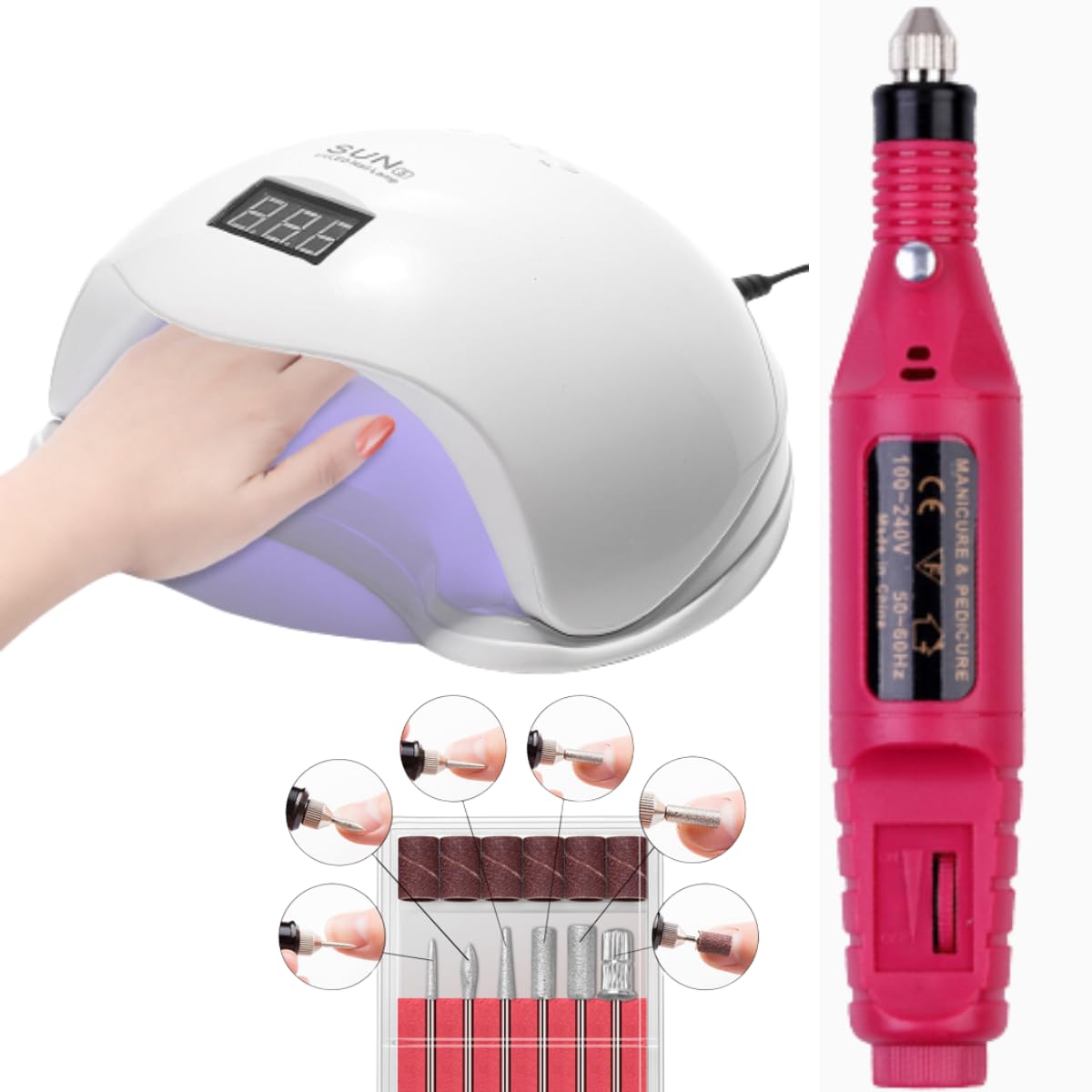 kit cabine unhas led uv gel bivolt sun + lixa unha elétrica para manicure profissional e cuidado doméstico / estufa leds 48w secagem gel acrigel - lixadeira elétrica motor bivolt 110v
