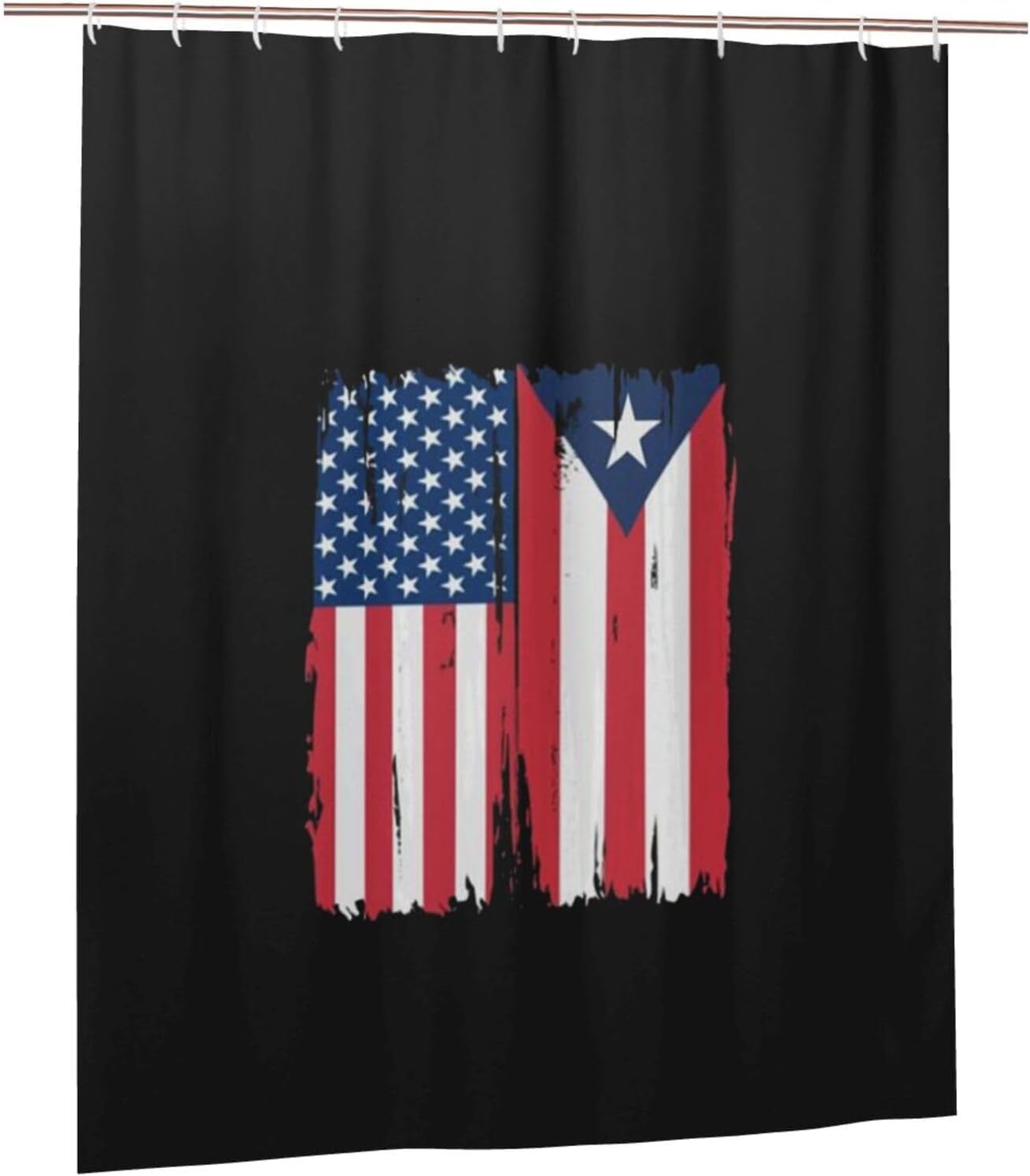 Puerto Rico American Flag Bathroom Fabric Shower Curtain with 12 Buckles and Hooks, Washable, Waterproof, 60x72 Inches