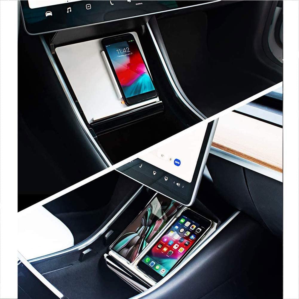 Cargador de Coche Inalámbrico para Tesla Model 3, Almohadilla de Carga de Carga RáPida de TeléFono Inteligente Consola Central Accesorios Panel con Puerto USB