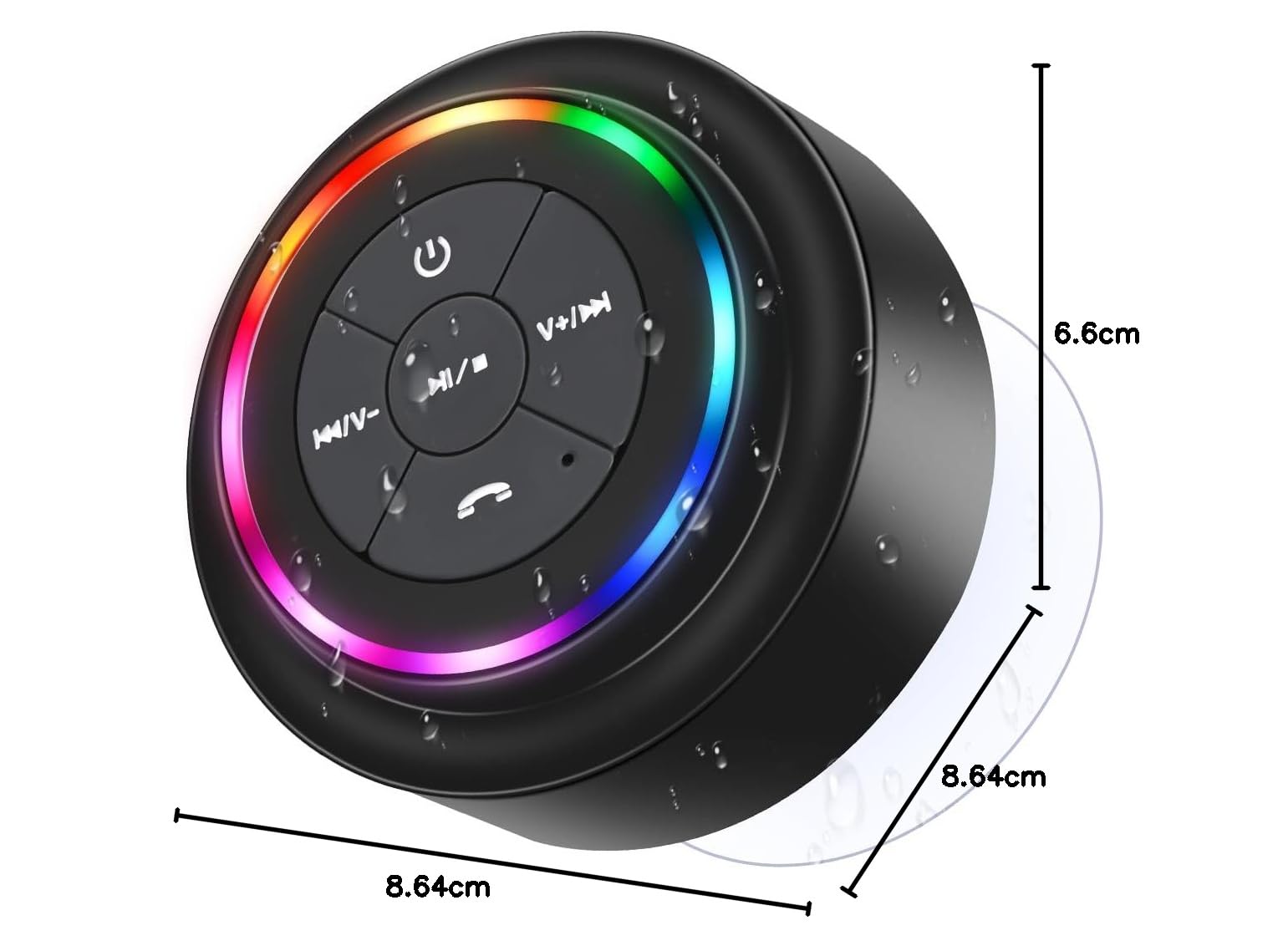 Bluetooth Duschlautsprecher, Tragbare Bluetooth Lautsprecher mit Saugnapf, IP67 Wasserdicht Lautsprecher mit LED Licht, Kabellos, Schwimmend, für Camping Strand Reisen, Geschenk für Männer