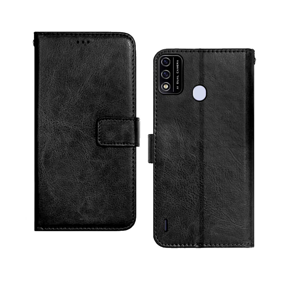Inktree® ITEL A48 Flip Case | Premium Leather Finish | with Card Pockets | Wallet Stand |Complete Protection Flip Cover for ITEL A48 - Black