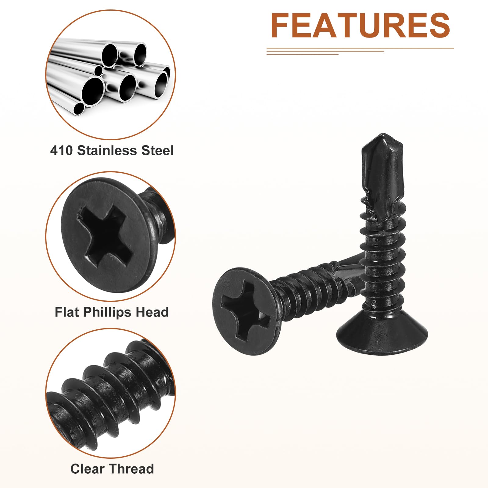 DTGN 100Pcs ST5.5x25mm Self Drilling Screws, 410 Stainless Steel Flat Head Phillips Sheet Metal Screw - Image 4