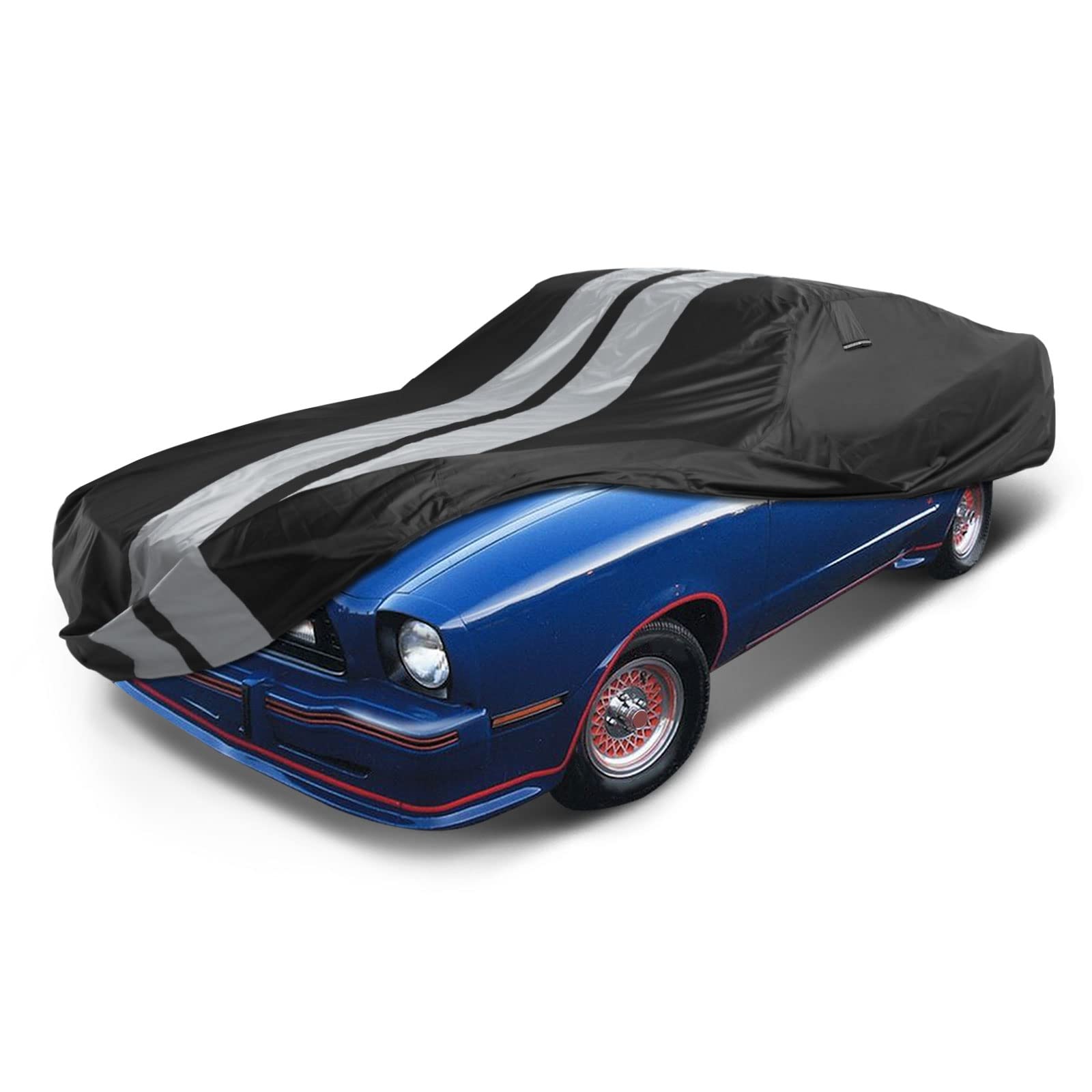 iCarCover Custom Car Cover for 1974-1978 Ford Mustang Waterproof All Weather Rain Snow UV Sun Protector Full Exterior Indoor Outdoor Car Cover (Stripe - Black/Gray) Black / Gray (Stripe) 43. Ford Mustang 1974-1978