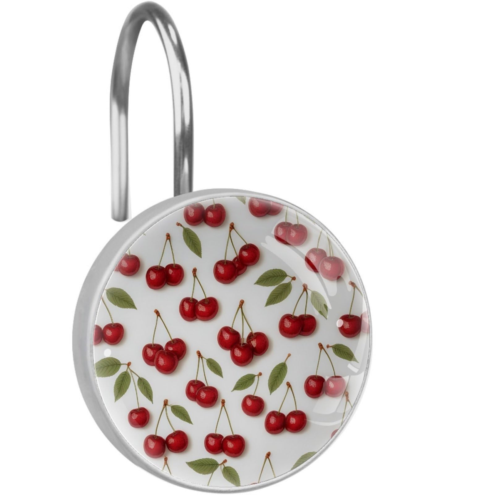 VAPOKF Decorative Shower Curtain Hook, Cherry Print Rustproof Stainless Steel Shower Curtain Hook for Bathroom, Shower Curtain Hangers for Shower Rod
