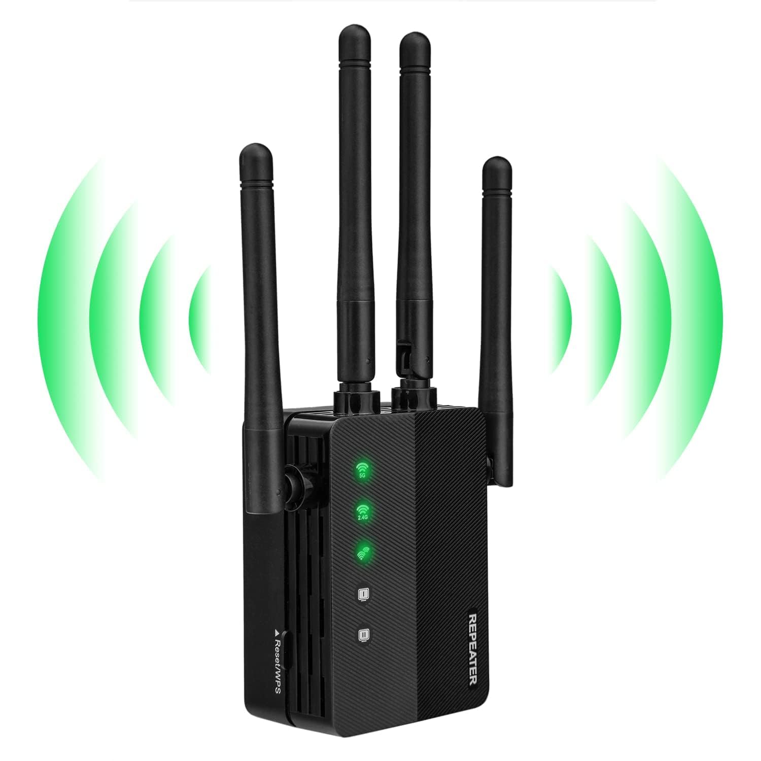 WiFi Extender - 1200Mbps Internet WiFi Booster, Coverage Up to 3000sq.ft, 2.4 & 5GHz WiFi Range Extender Signal Booster for Home, Dual Band 4 Antennas Full Coverage Wireless Signal Amplifier Repeater