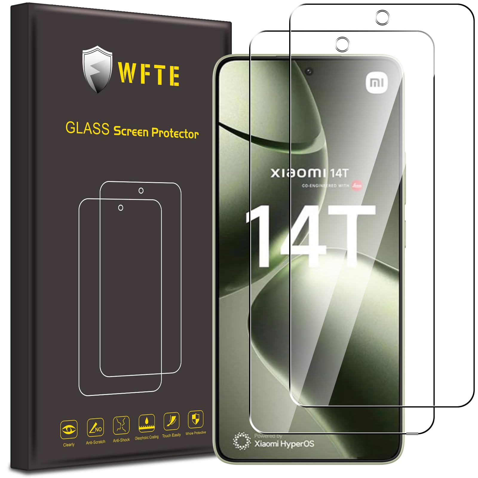 WFTE [2 Stück Schutzfolie für Xiaomi 14T/14T Pro Panzerglas folie 9H Härte, Anti-Kratzen, Anti-Bläschen Displayschutzfolien Schutz Glas für Xiaomi Mi 14T/14T Pro 5G