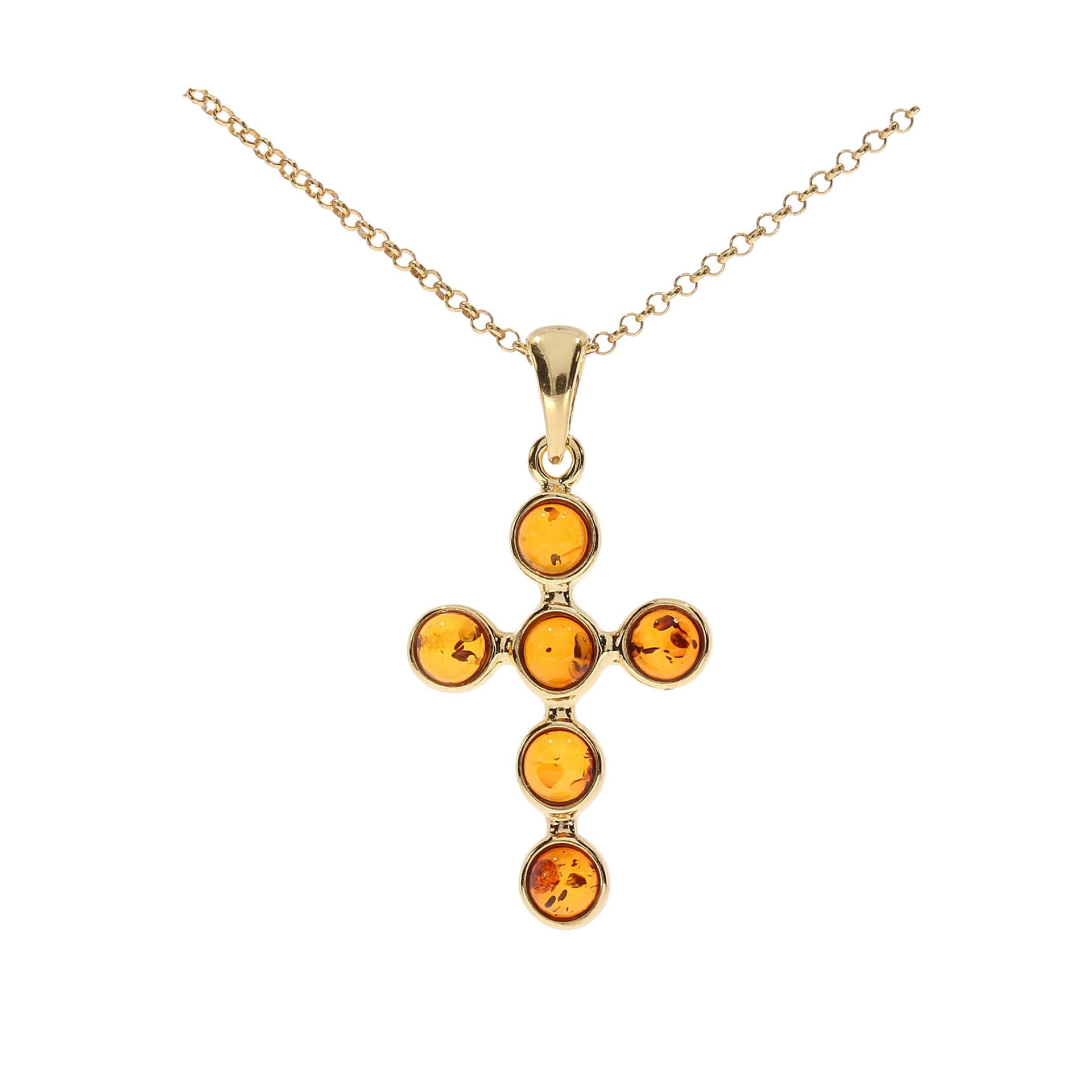 Ciondolo in ambra (senza catena), ciondolo a forma di croce in ambra e argento sterling 925/000 placcato oro