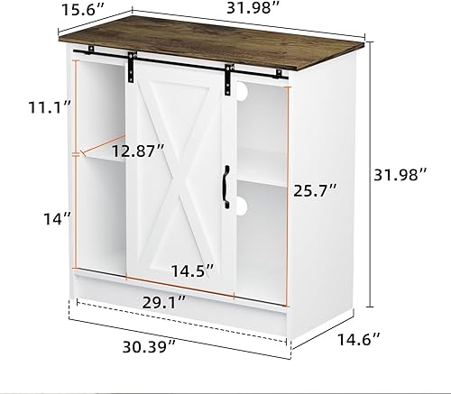 Miniatura 3 de JUNHEDAMAI Armario de bar de café de granja, armario de cocina con almacenamiento, mesa de café con puerta corrediza de granero para comedor,