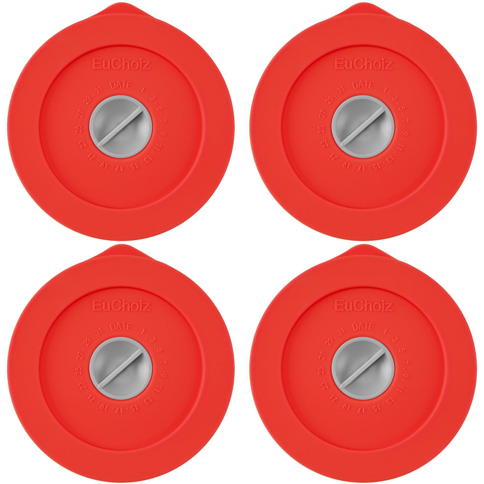Replacement Lids for Pyrex 7202-PC 1 Cup, Silicone Round Storage Cover Lid for Anchor Hocking Glass Bowl 4 Pack with Date Mark Red