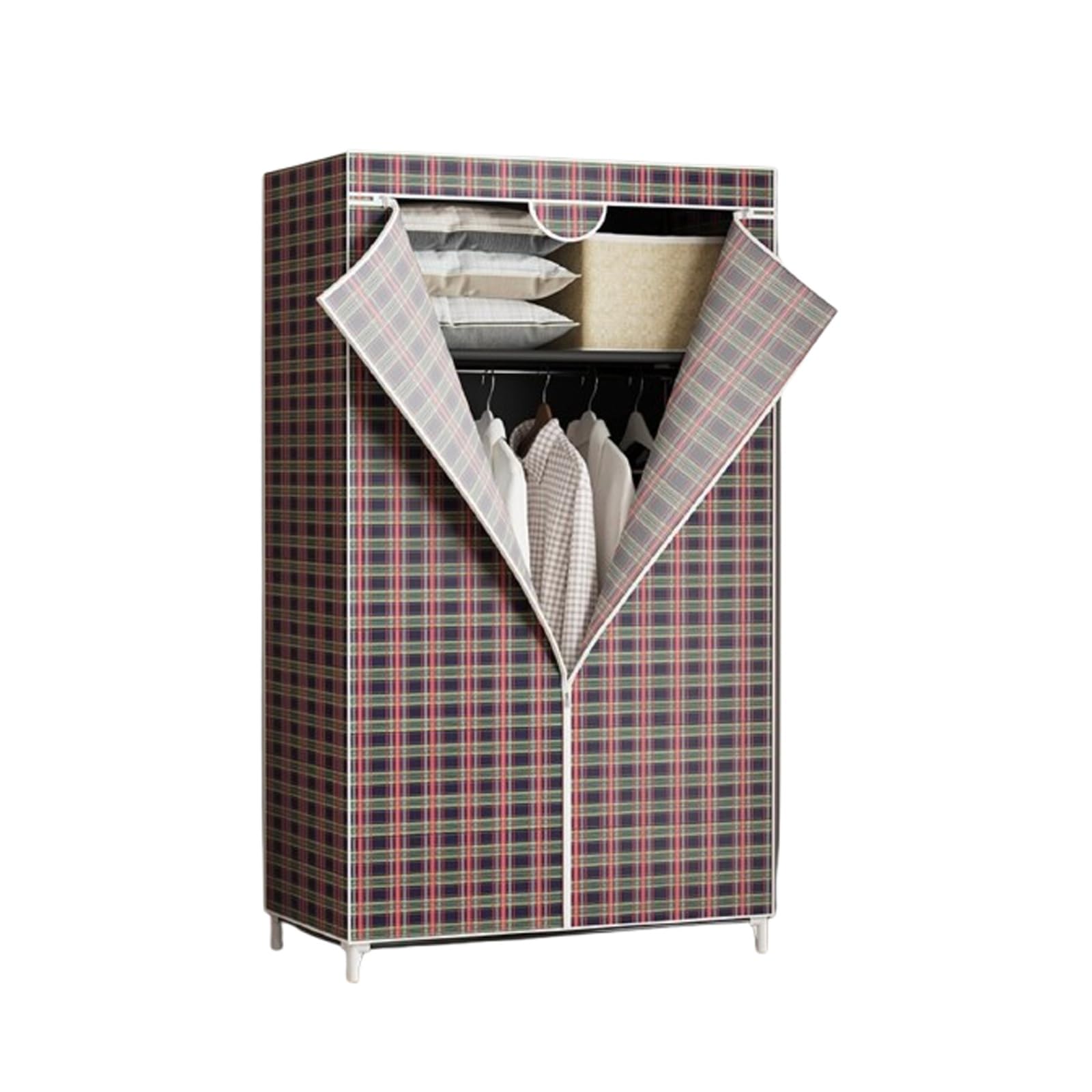 Schlafzimmerschrank Faltbarer Kleiderschrank Stoffschrank Mobiler Kleiderschrank Camping Kleiderschrank Offener Kleiderschrank Kleiderstange Schrank Tragbarer Kleiderschrank(Green)