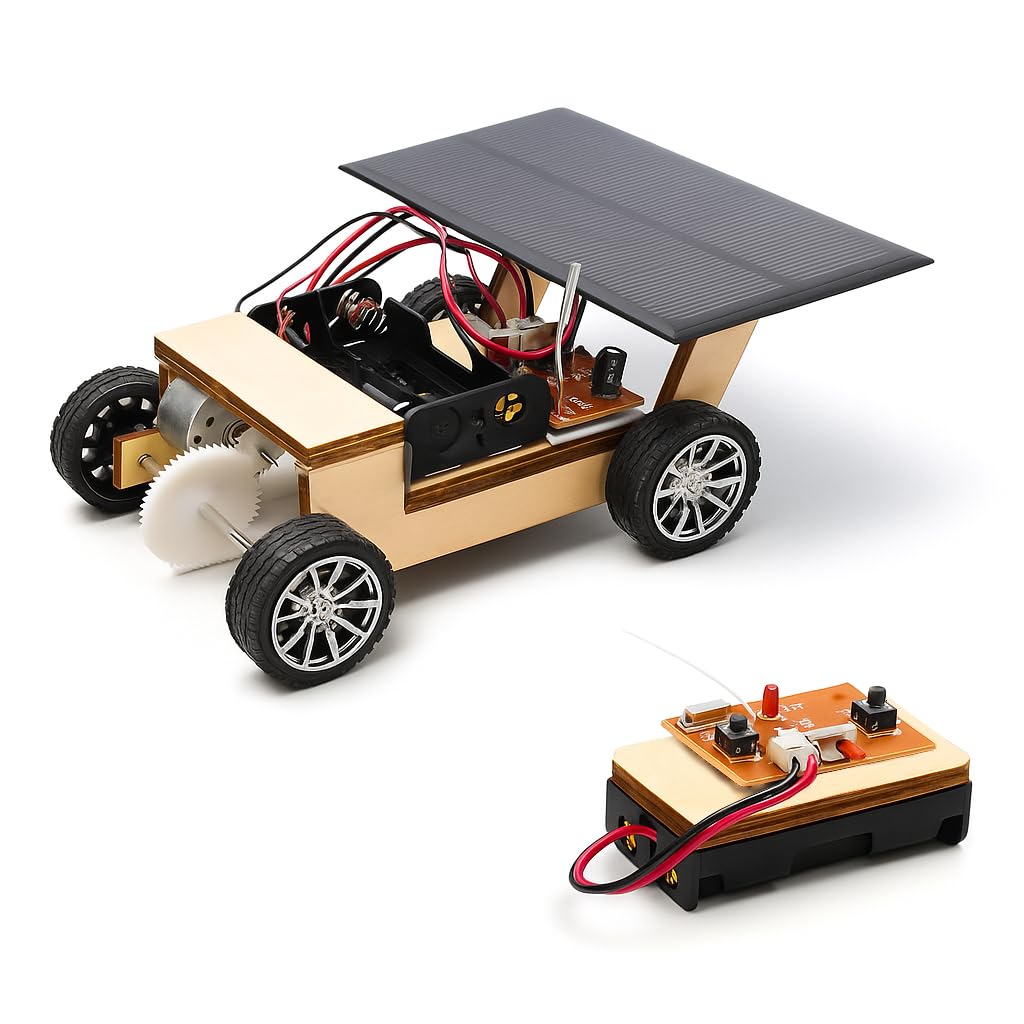 DIY STEM Solar Power Car Kit: Remote Control Educational Wood Building Project