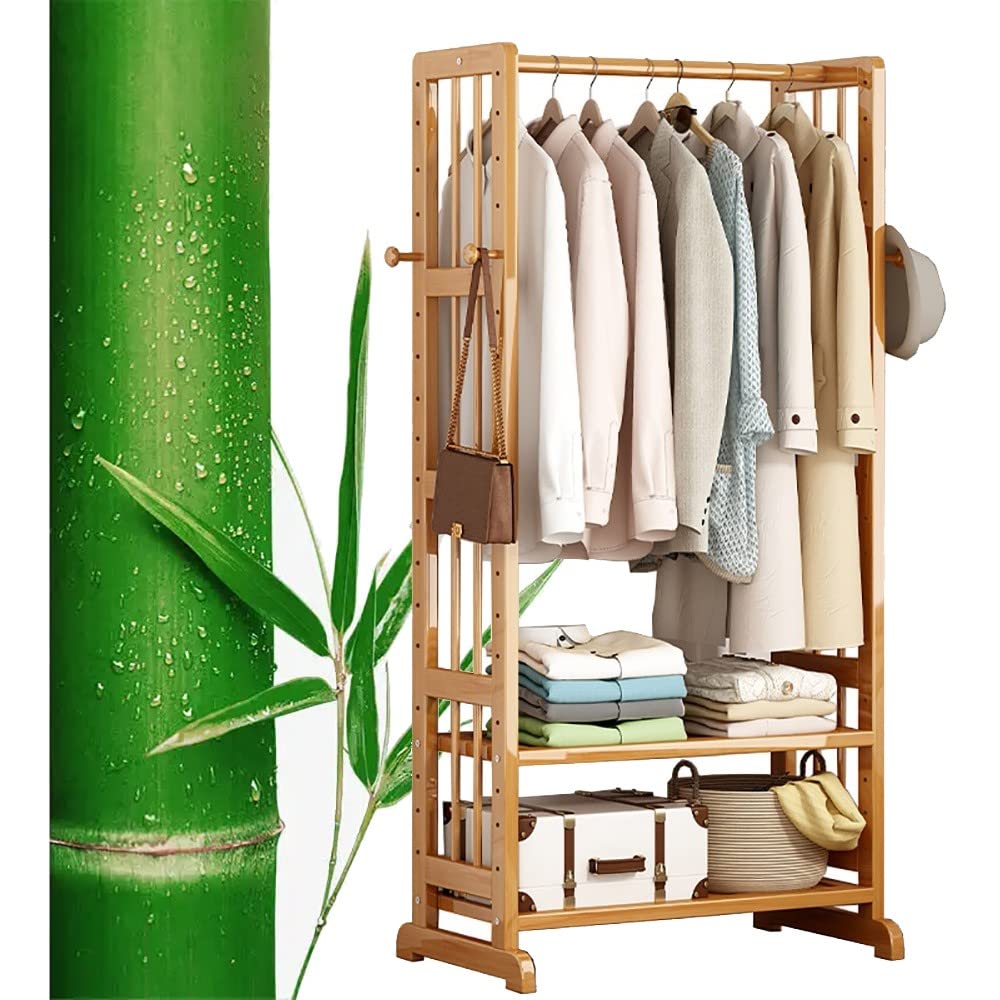 MYUYEE Clothes Rack Bamboo Coat Rack With Clothes Rail Open Wardrobe With Shoe Rack For Bedroom Hallway Load Capacity Up To 100 Kg 50/70/90 * 35 * 165 Cm(70Cm)