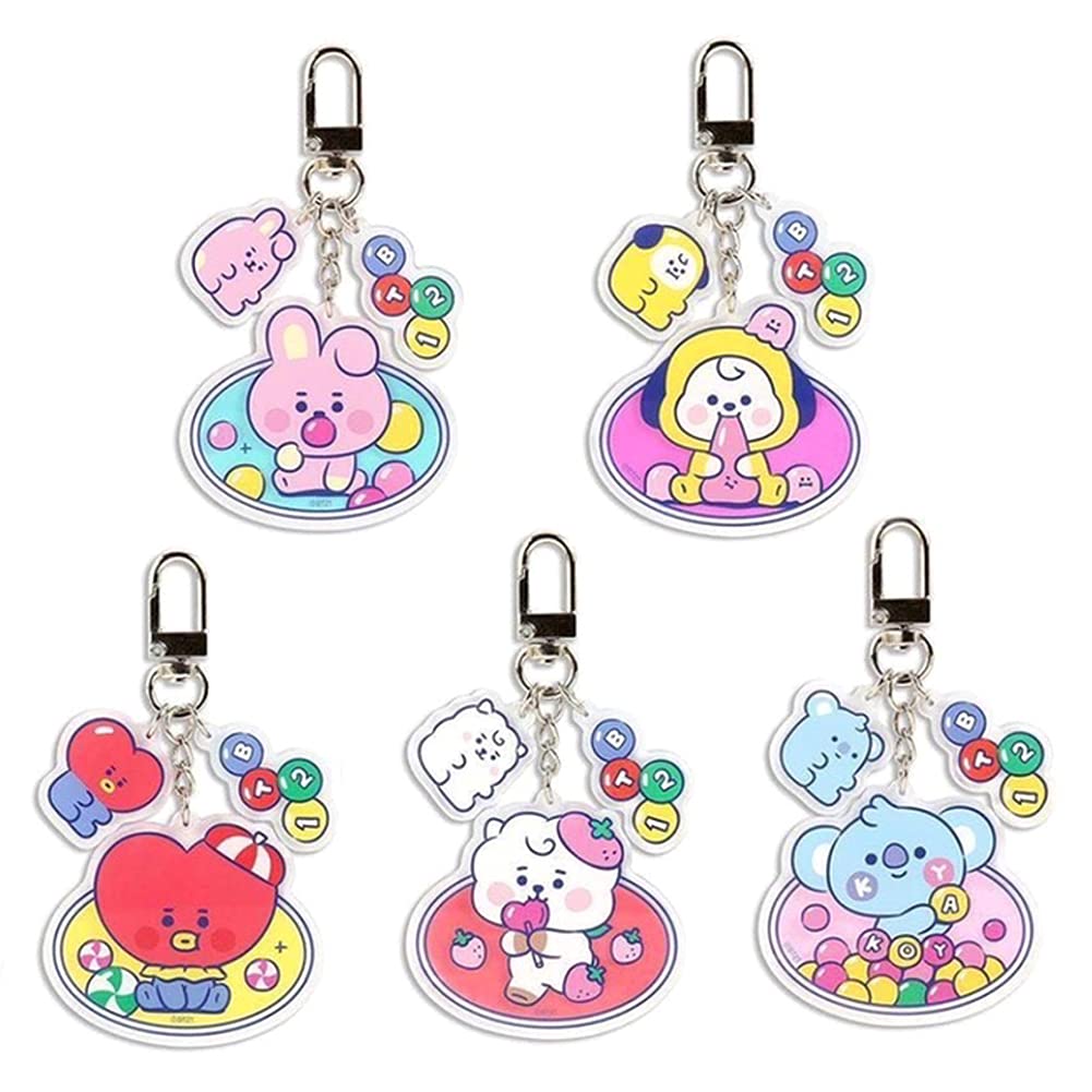A m y c u t e BTS Keychain 5pcs BTS Acrylic Keychain set Cute BTS cartoon Key Chain BTS Pendant for School Bags Bag Pendan...