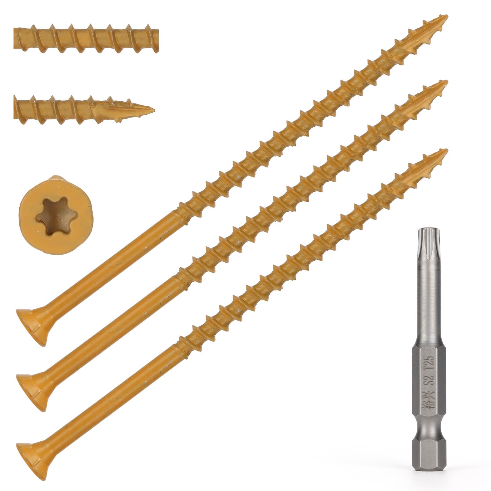 Bobibbi Wood Screws #10 x 4’’, T25 Star Torx Drive Flat Head Deck Screws, Tan, 52Pcs (1lb)