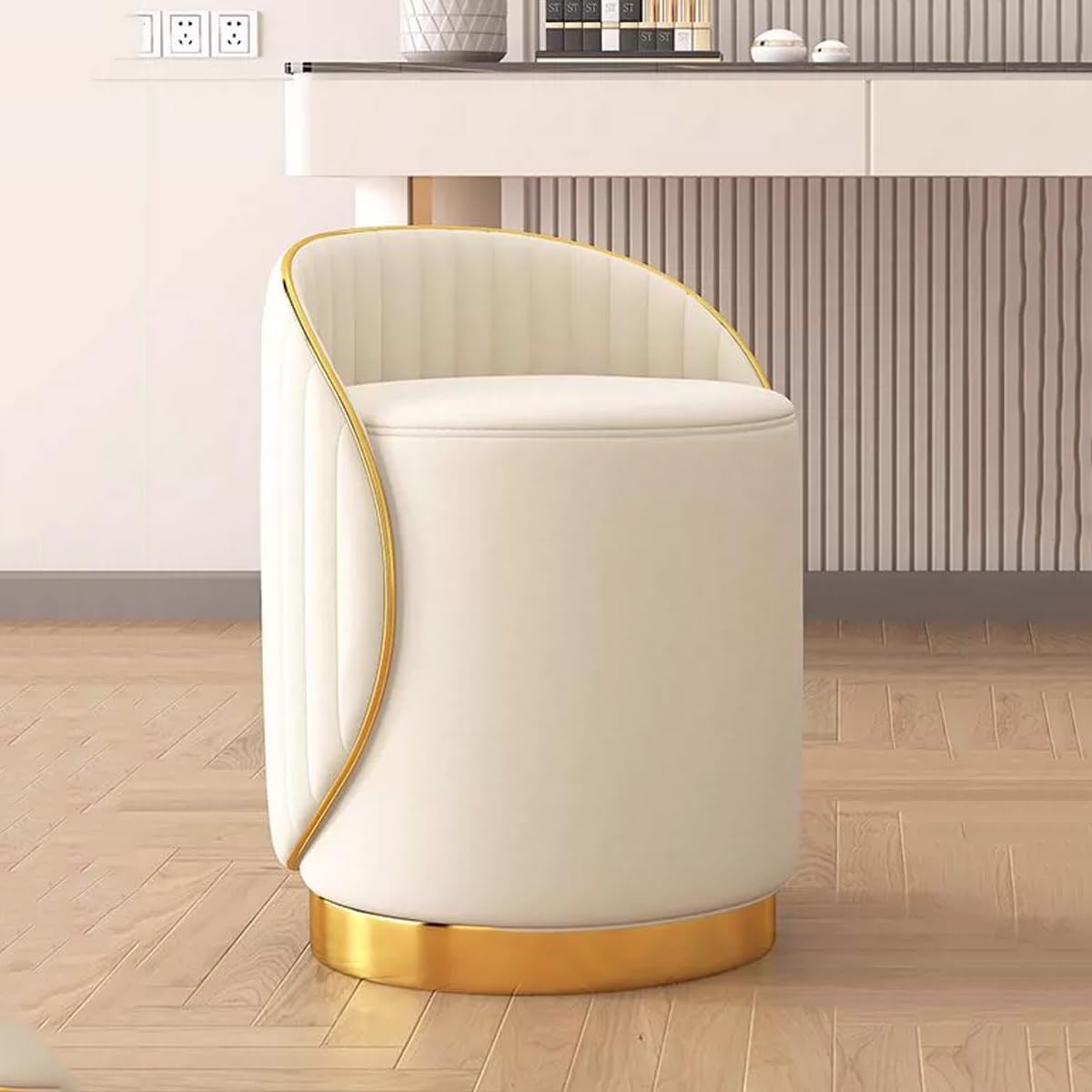Repose-pieds ottoman beige avec dossier et tabouret de maquillage rond