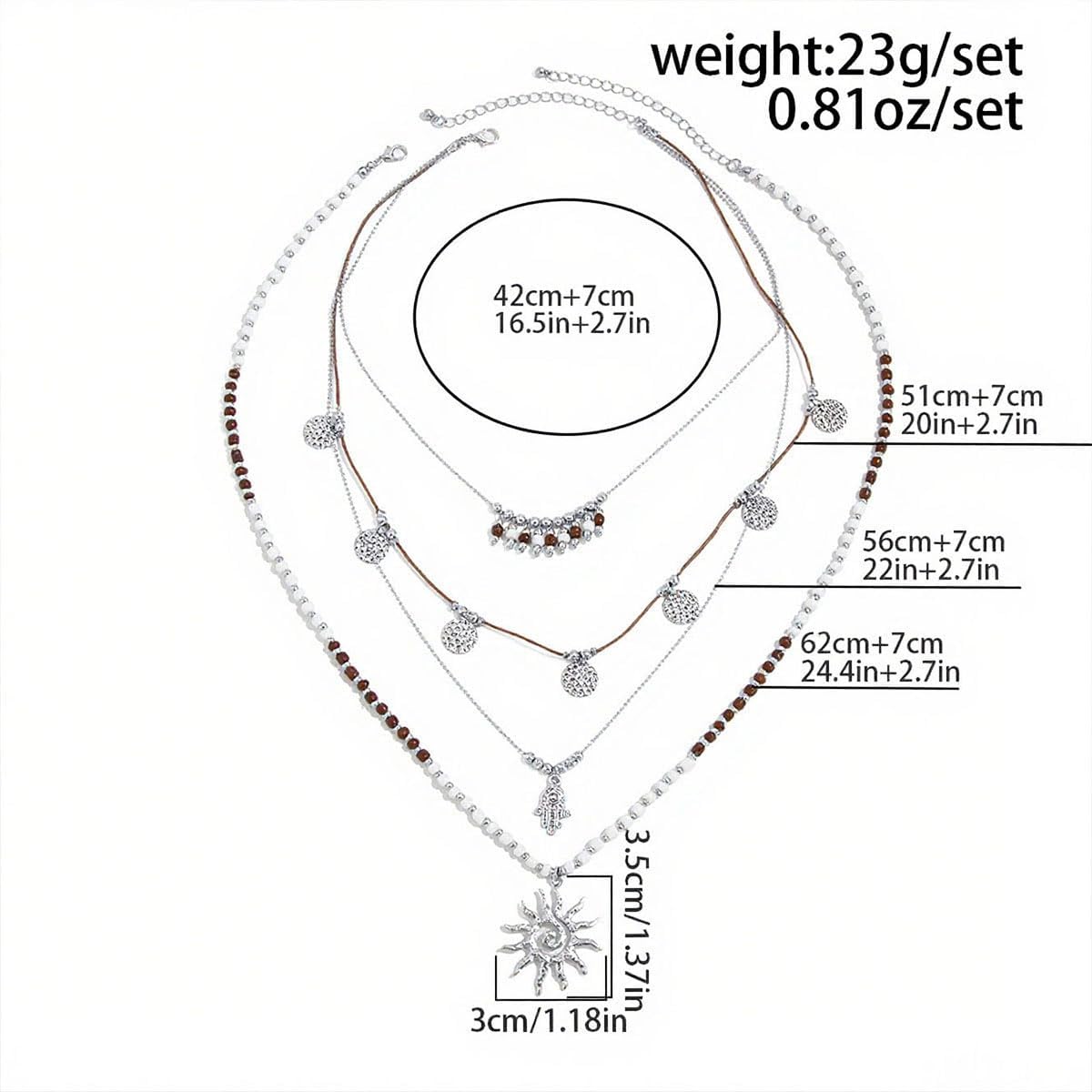 Boho Necklace Layered Western Necklaces for Women Bohemian Turquoise Beaded Necklaces Gold Coin Sun Pendant Necklace Country Concert Western Jewelry Set Cowboy Cowgirl Accessories - Image 7