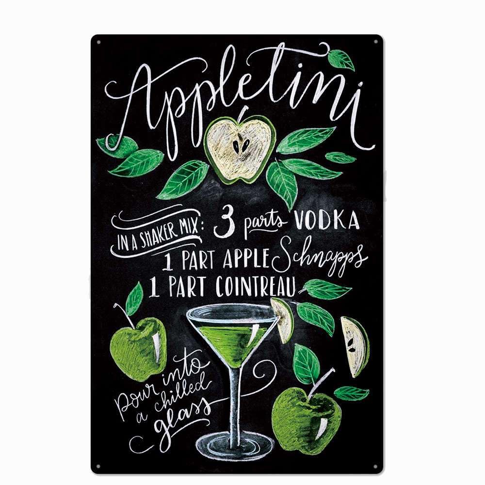 Cocktail Bar - Metal Tin Sign Retro Vintage Plaque Set of 4