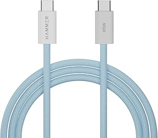 HAMMER Type C to Type C Cable 65W Braided, PD Fast Charging, Data Sync, 1.5 Meter Tangle Free Wire, Compatible with all C-Type Enabled Devices (Blue)