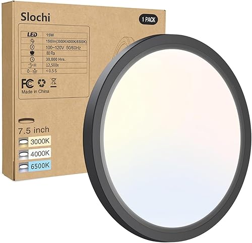 slochi Paquete de 2 luces LED de techo negras de 12 pulgadas, luces de techo de 28 W, 3000 K4000 K5000 K seleccionables, 3200 lm súper brillante
