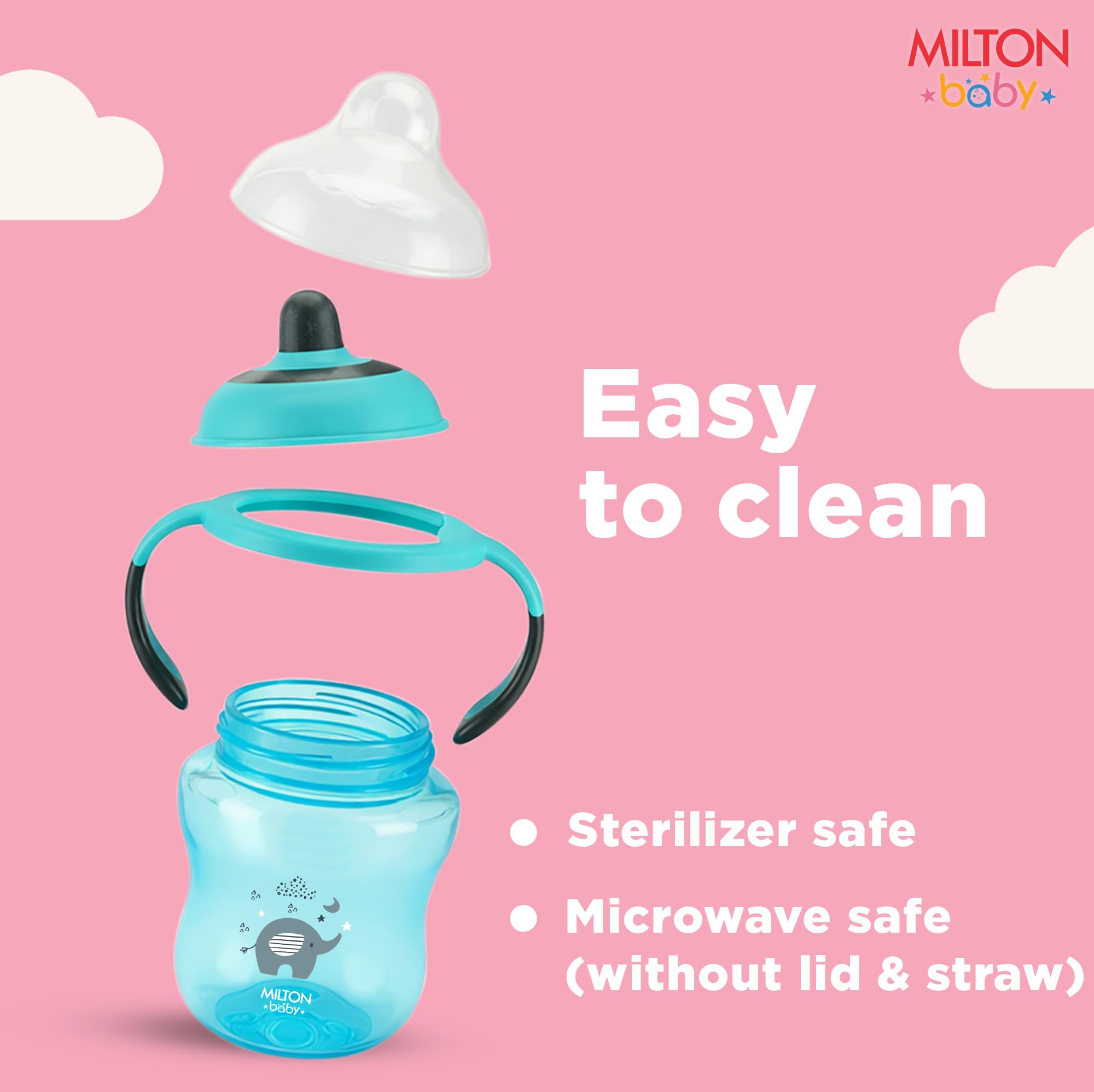 Milton Baby Hard Spout Bottle | No-Spill Design | Kid Controlled Flow | BPA-Free, Food-Grade | Removable Handles | Sterilizer Safe I Sipper Water Bottle for Kids 12+Month I 150 ml I Blue 2