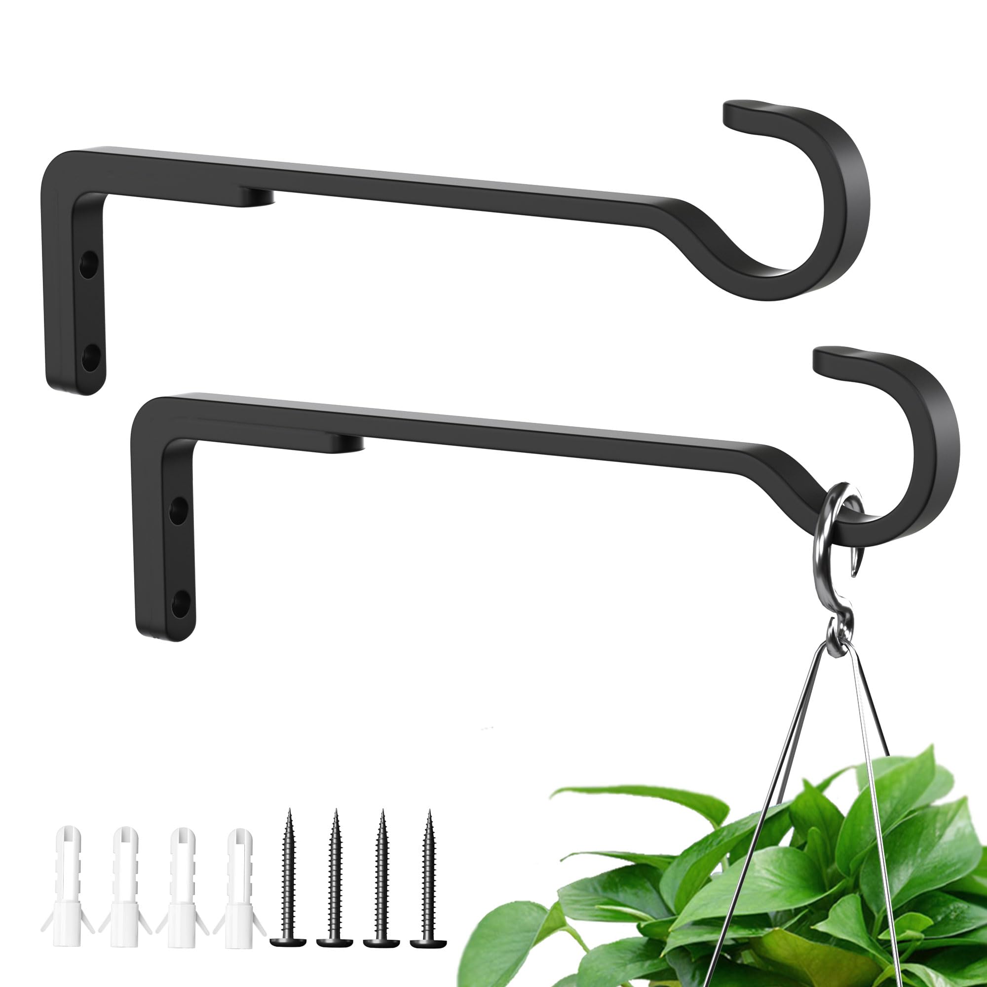 saffruff 20 cm Wandhaken für Blumenampel, Pflanzenhalterung Blumenampelhalter, Hängepflanzenhalter aus Eisen zum Aufhängen von Pflanzen im Freien, Pflanzenwandhaken, Laternenhaken, 2 Stück