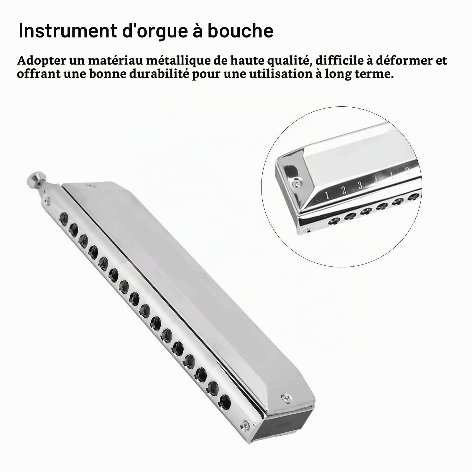 Harmonica Harmonica Chromatique Diatonique Standard, clé de C 16 Trous 64 Tons Harpe d'orgue à Bouche Bleue pour étudiants Professionnels Débutants