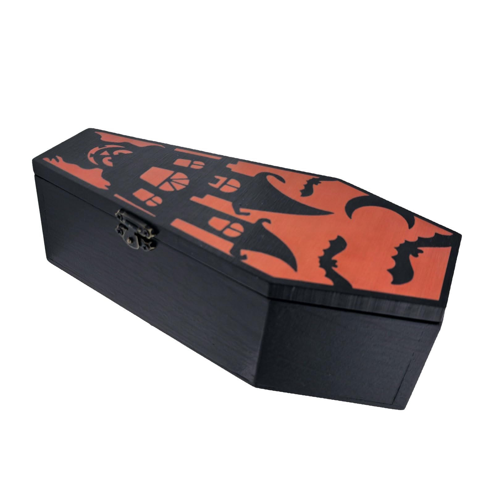 Woedpez Halloween Pine Coffer Candy Owner Rural Home Deck Storage Box for Celebratory Treats and Decoration Pine Halloween Coffer Candy Box