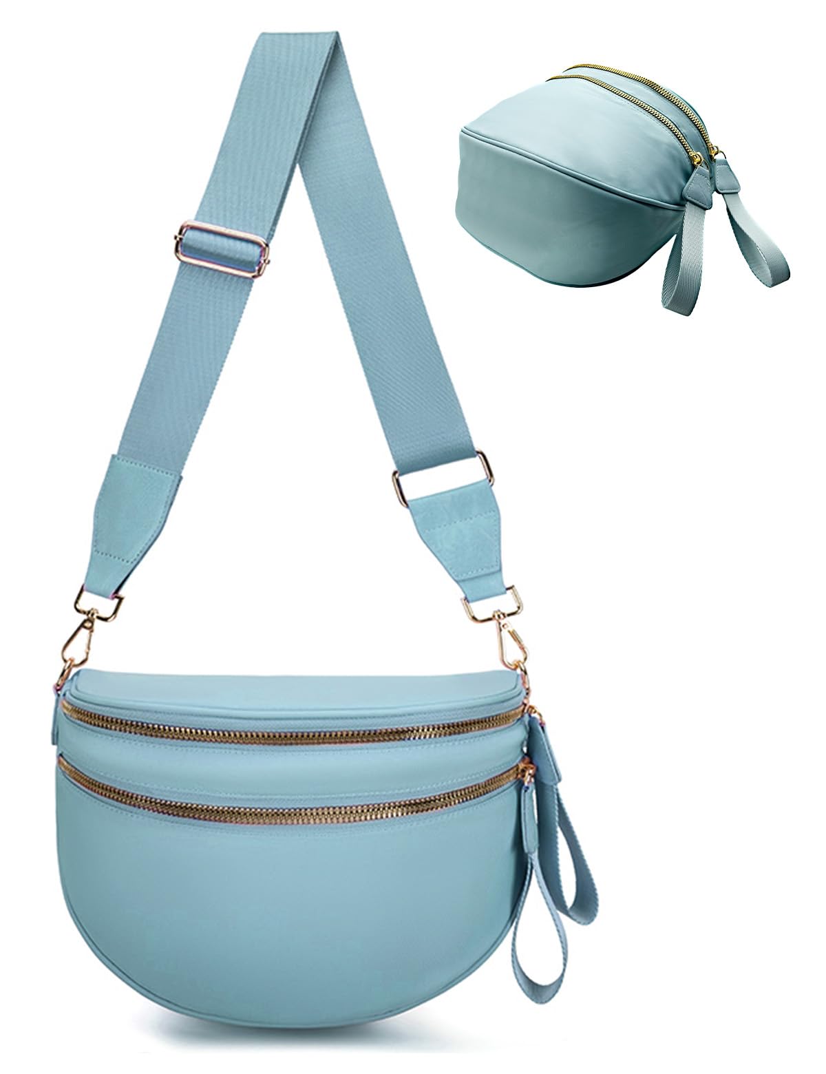 Bum Bags for Women Nylon Crossbody, Spacious Fanny Packs Belt Bag Large Sling Bag with Adjustable Strap (Blue)