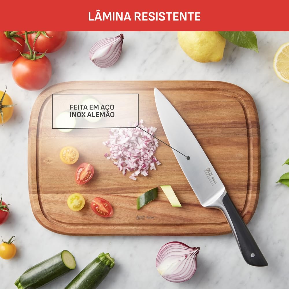 Tefal Jamie Oliver K267S456 - Set di 4 coltelli da cucina Santoku Chef Utility, lame affilate in acciaio inox tedesco, resistenti, manici ergonomici, colore nero