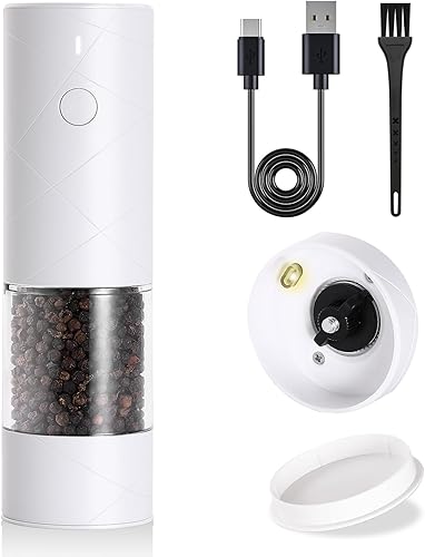 Molinillo eléctrico de sal y pimienta, salero y pimentero automático, recargable por USB, molinillo de pimienta con grosor ajustable, luz LED,