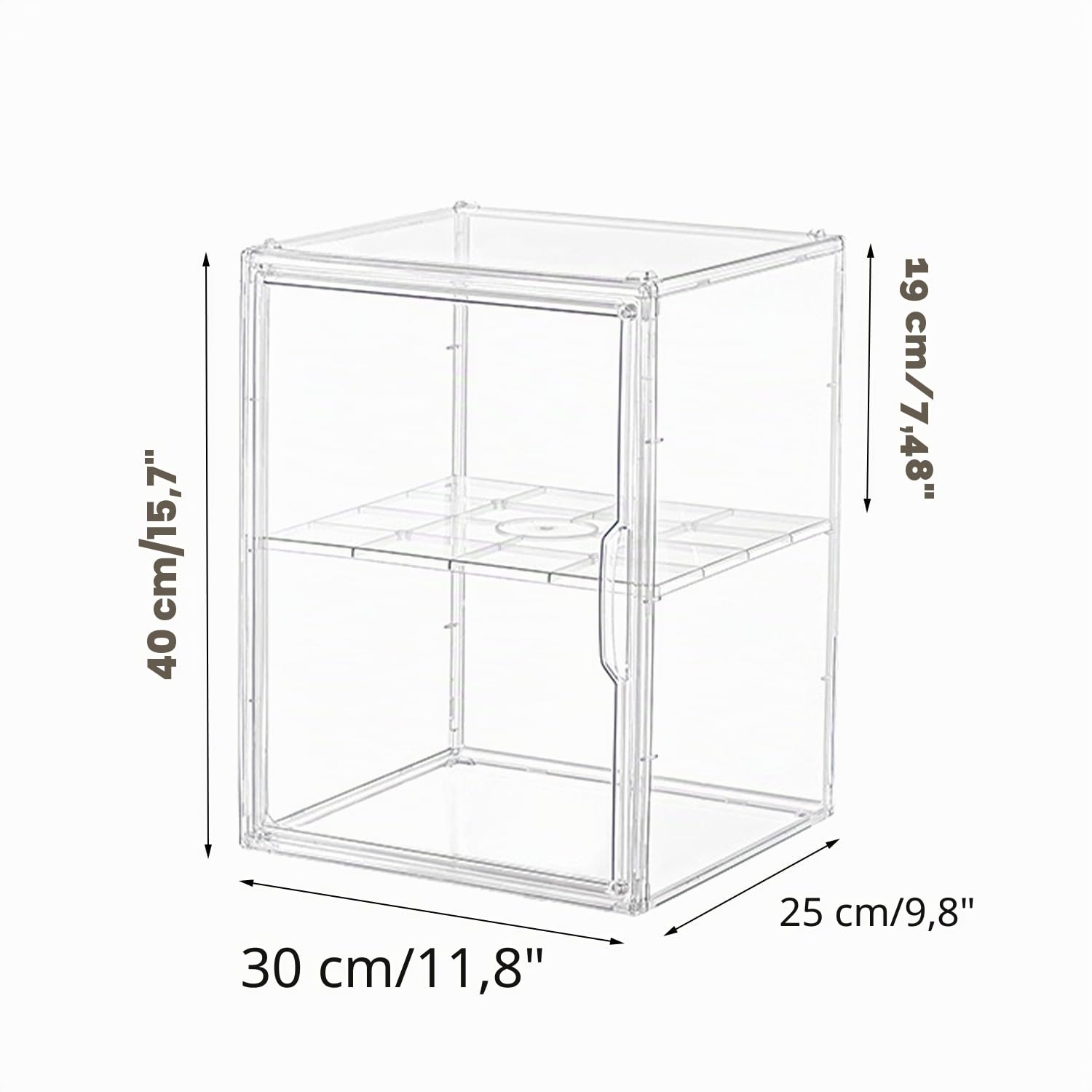 Paquete de 2 Cajas de Almacenamiento de acrílico Transparente con Placa divisora, Vitrina acrílica con Puerta magnética, para Bolso, Bolso, Zapatos, cosméticos, a Prueba de Polvo (XL)