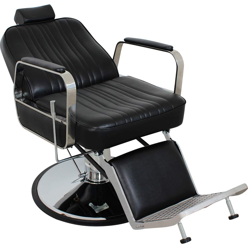 Medeo Herrenstuhl HS5047 schwarz Friseurstuhl: Höhenverstellbar, 360° drehbar und fixierbar, Kunstleder, Schwarz, Entspannen