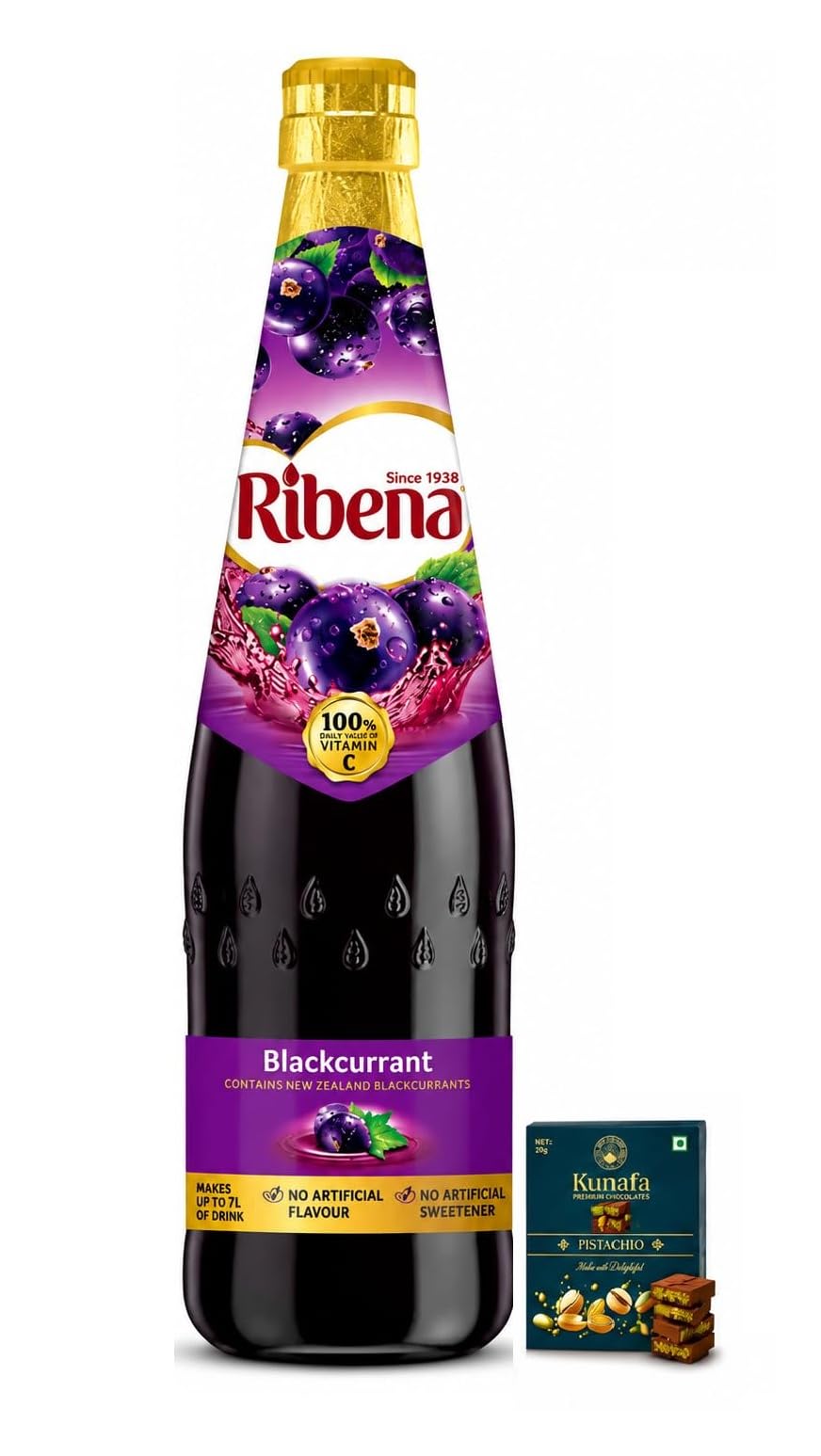 Ribena Blackcurrant Juice Drink Concentrate, Rich in Vitamin C, No Artificial Flavours or Sweeteners, (Imported) 850ml,Get Free Flavourito Kunafa Pistachio Chocolate Bar, 20g By Decadent Foods-image-15