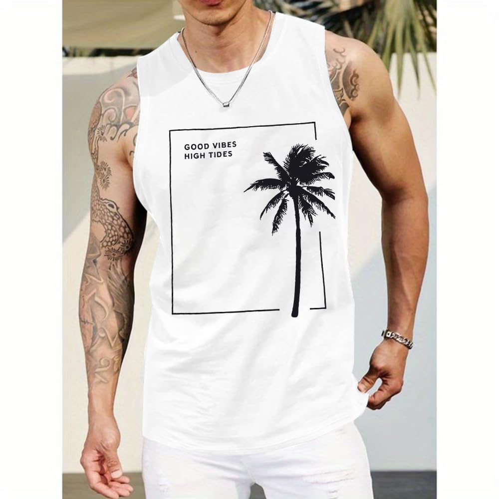 Canotte da spiaggia da uomo senza maniche con palme grafiche camicie per allenamento muscolare canotta estiva vacanza camicia