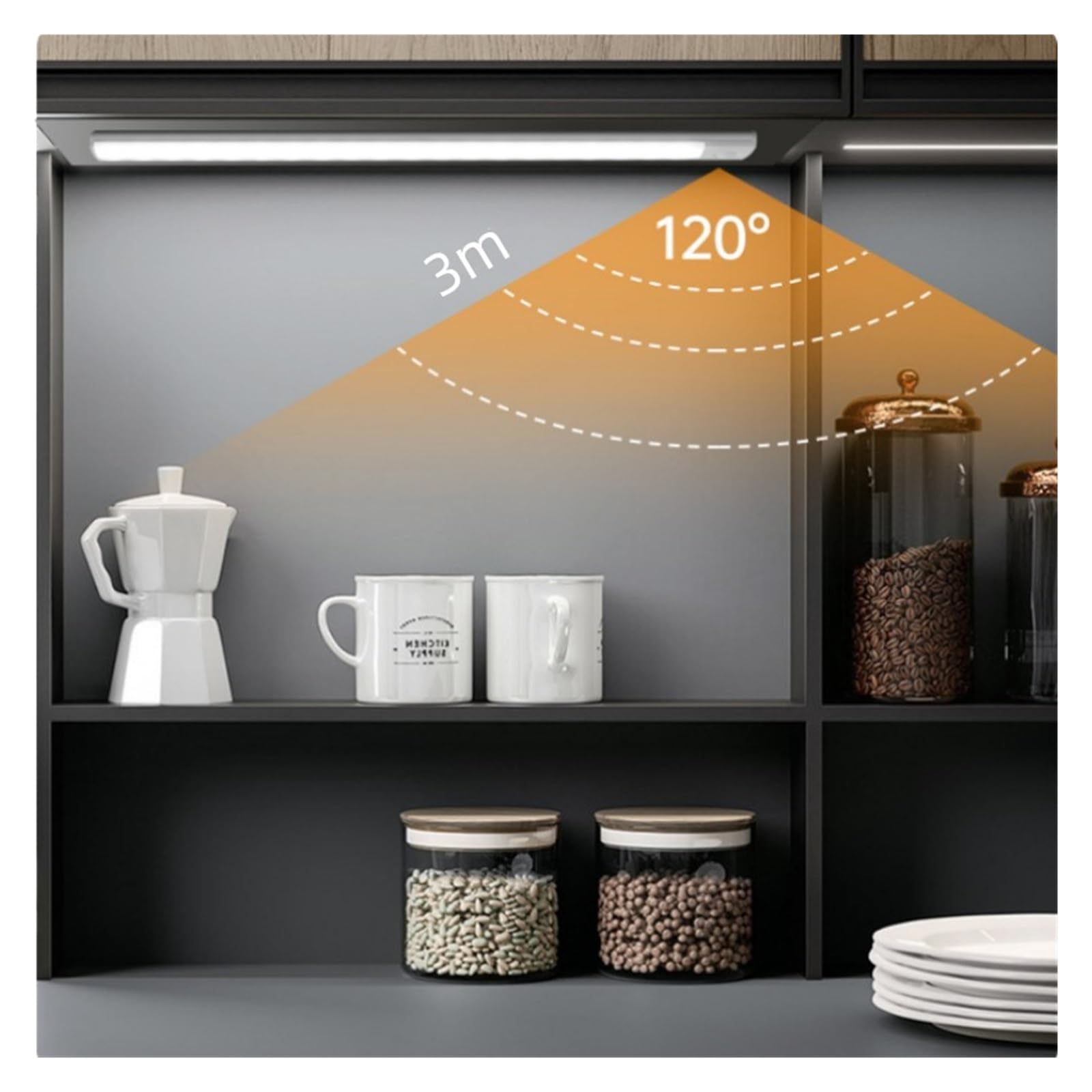 LED Ultra Sottile Luce Notturna Sensore Di Movimento Illuminazione For Armadietto Da Cucina Armadio Lampada Magnetica Ricaricabile USB Wireless Rilevatore Di Movimento(Silver,40cm)