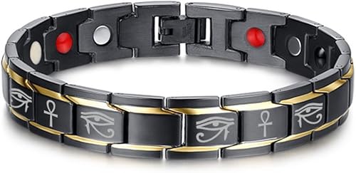 VNOX Pulsera de eslabones de protección ajustable de ojo de Horus ojo de Ra Ankh de acero inoxidable para hombre pulsera de amuleto Piedra de lava