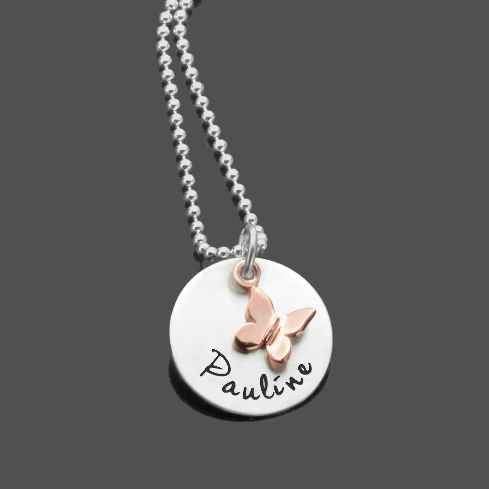 personalisierte Kinderkette Mädchen Gravur SPRINGTIME ROSEGOLD 925 Silberkette Schmuck Kind Schmetterling Namenskette Mädchenkette Namensgravur kids