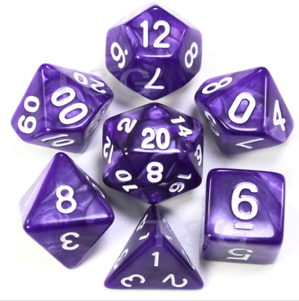 WHFDSBD Polyhedral Dice,Purple White 7 Pieces Fine Acrylic Game 20 Sided Polyhedral Convenient Interesting Dice Set,Math Teaching