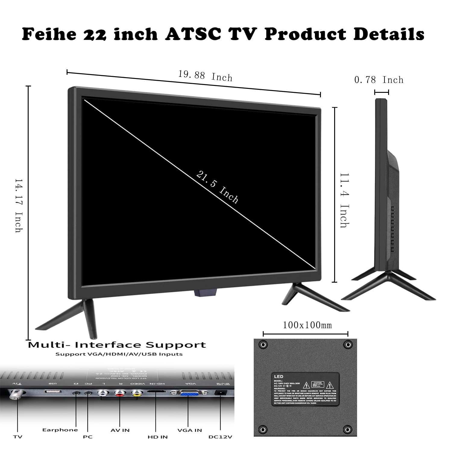 Feihe 22 Inch TV FHD LED Flat Screen TV 1920 X 1080p IPS Display W 