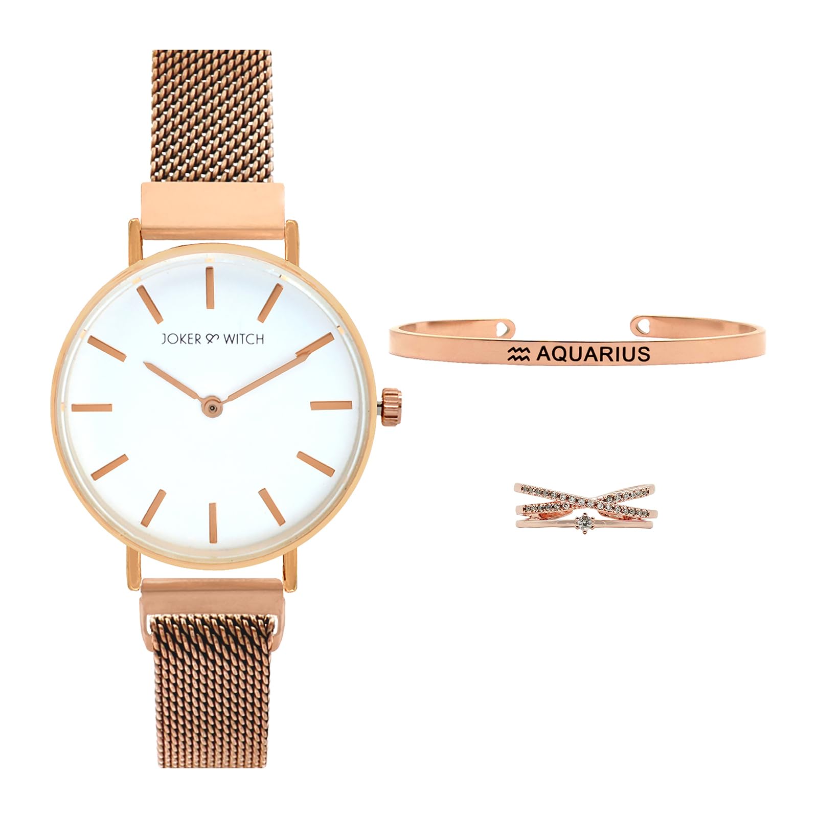 Joker & Witch Stainless Steel Women Love Potion Aquarius Love Triangle Analogue Watch, White Dial, Rose Gold Band (B0C8661MLB) Amazon Price History, Amazon Price Tracker