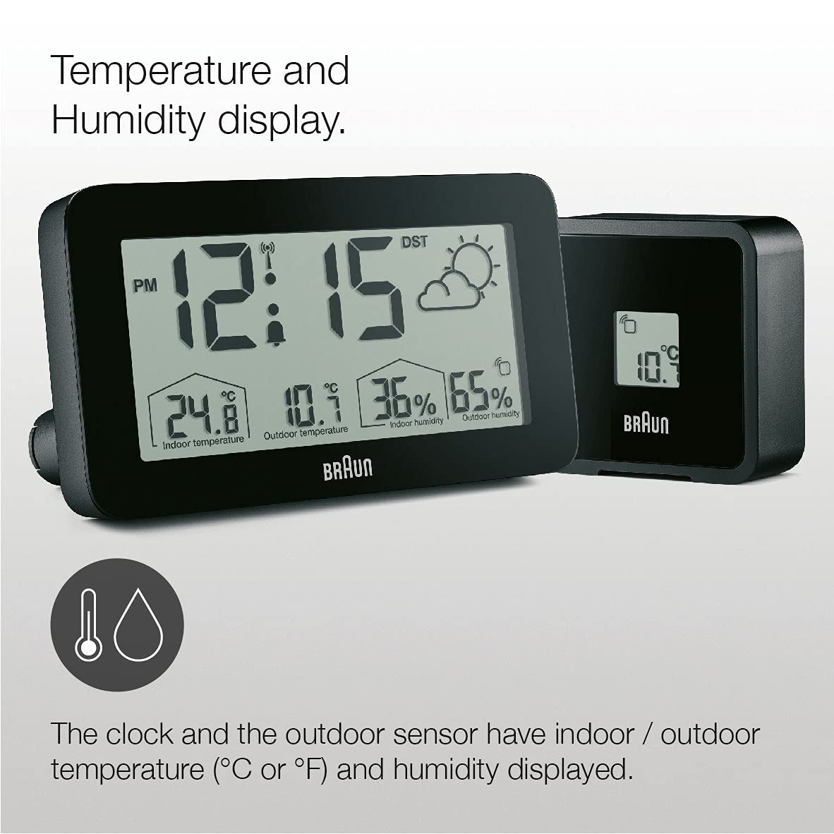 Braun BC13BP-DCF Station météo numérique radio-pilotée avec réveil, température, humidité, prévisions et alarme